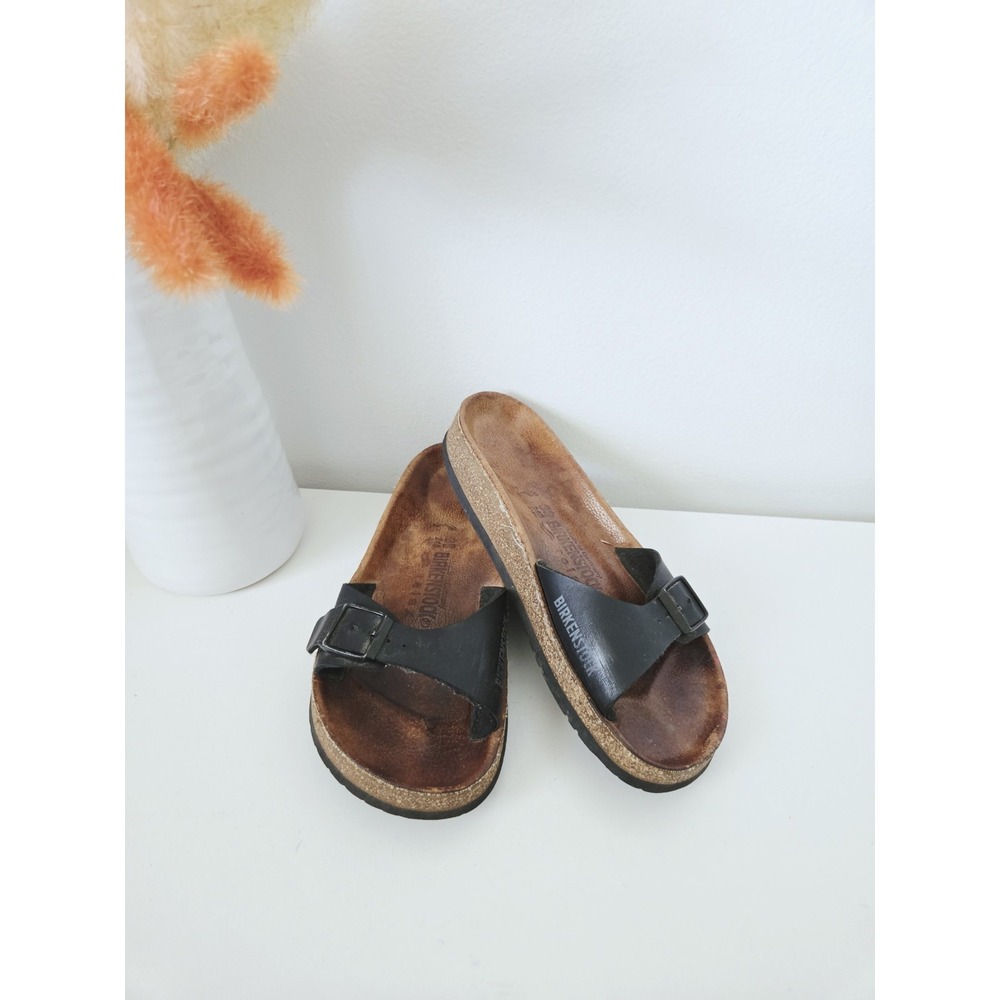 Birkenstock Relax Black Leather Madrid Single Strap Sandals Women's EU38/US7